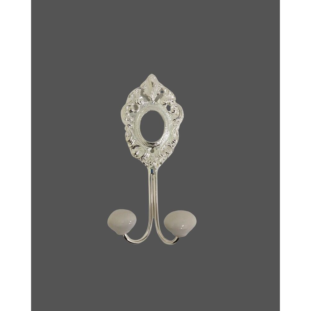 Wall Hooks | Silver Plated Brass Double Wall Hook: Victorian Style Coat Rack